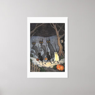 Black cat halloween T-Shirt Canvas Print
