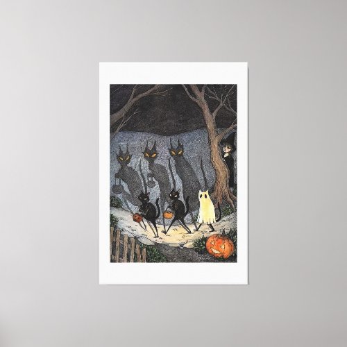 Black cat halloween T_Shirt Canvas Print