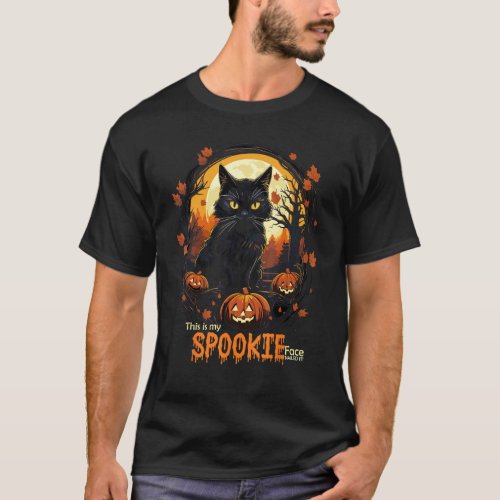 Black Cat Halloween This is My Spooky Face Nailed  T-Shirt