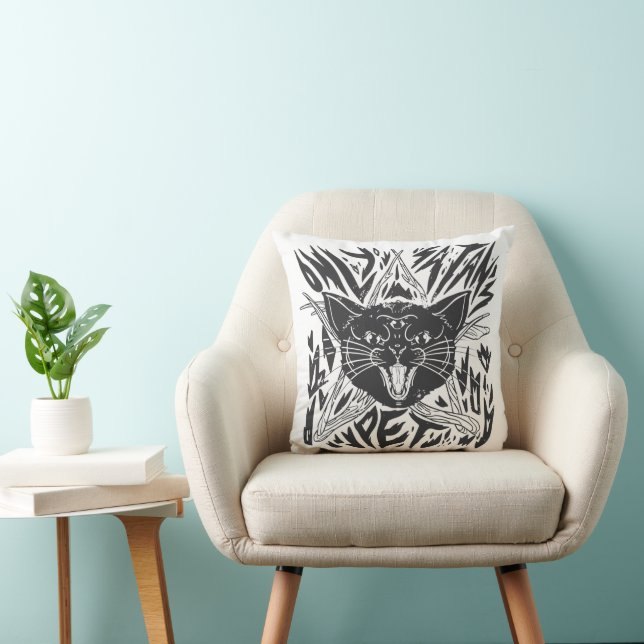 Black Cat Halloween Throw Pillow (Chair)