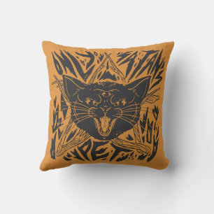 Black Cat Halloween Throw Pillow