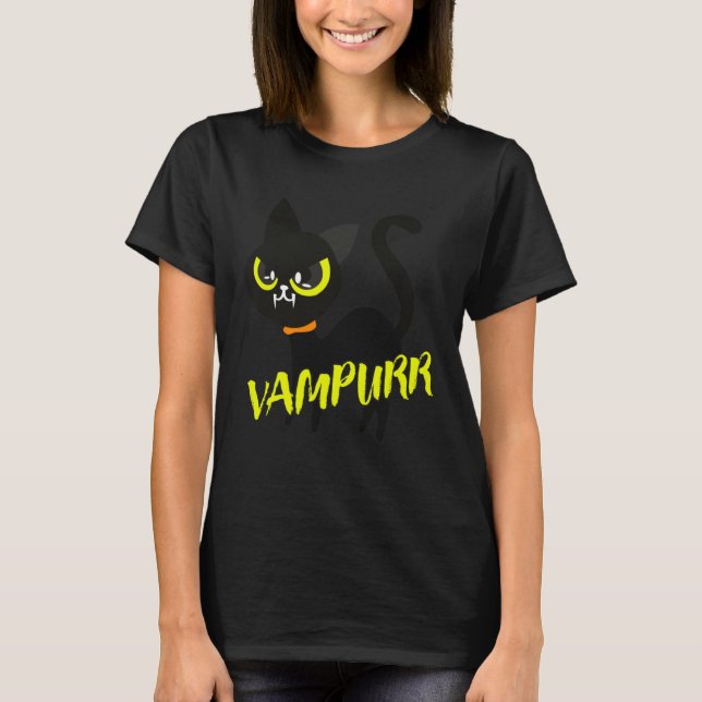 Black Cat Halloween Vampurr I Fun Vampire Cat Cost T-Shirt (Front)