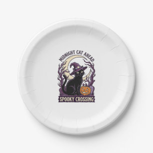 Black Cat Halloween Vintage Engraving Pumpkin Cat Paper Plates