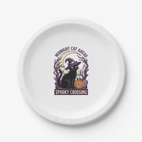 Black Cat Halloween Vintage Engraving Pumpkin Cat Paper Plates