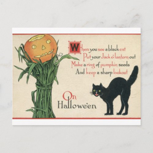 Black Cat Halloween Vintage Poem Postcard
