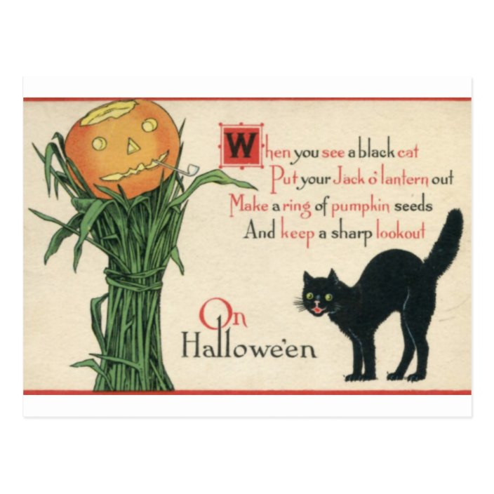 Black Cat Halloween Vintage Poem Postcard Zazzle Com