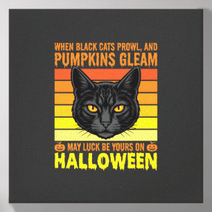 Black Cat Halloween Vintage Pumpkin Graphic Canvas Photo Tile