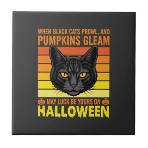Black Cat Halloween Vintage Pumpkin Graphic Ceramic Tile