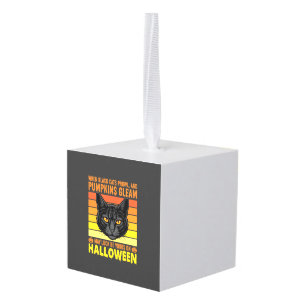 Black Cat Halloween Vintage Pumpkin Graphic Cube Ornament