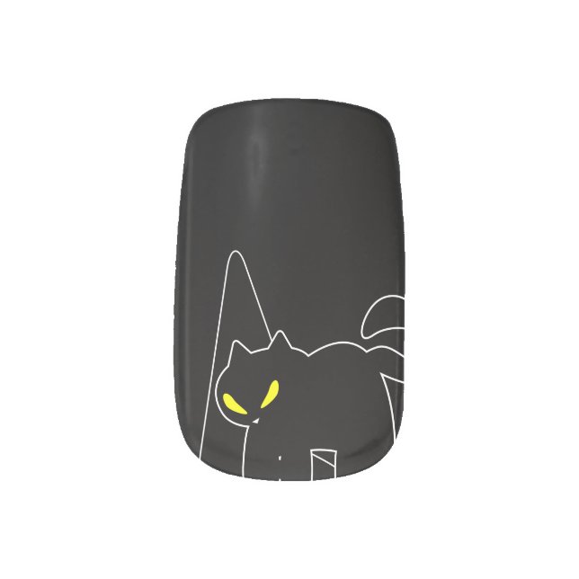 Black Cat Halloween Witch Design Minx Nail Art (Right Thumb)