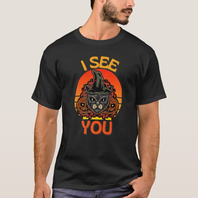 Black Cat Halloween Witchcraft Cat Witch Pumpkin I T-Shirt (Front)