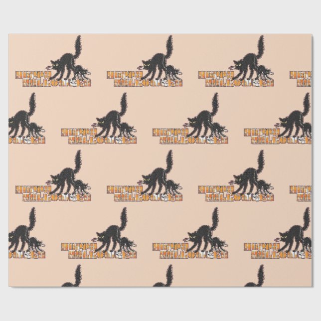 Black cat halloween  wrapping paper (Flat)