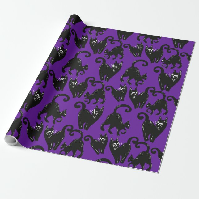 Black Cat Halloween Wrapping Paper (Unrolled)