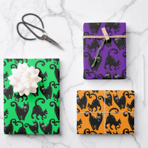 Black Cat Halloween Wrapping Paper Set