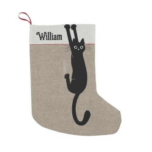 Black Cat Hanging On Funny Cat Lovers Holiday Small Christmas Stocking