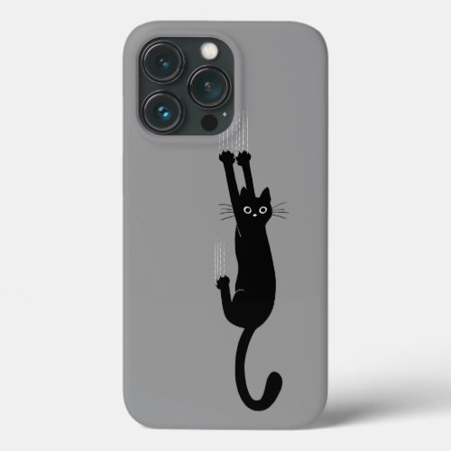 Black Cat Hanging On  Humorous Kitty Cat iPhone 13 Pro Case