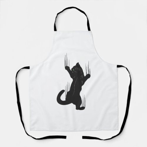 Black Cat Hanging On Shirt Funny Kitty Apron