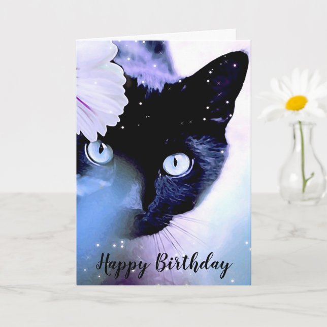 Artery8 Geburtstagskarte – Schwarze Katze Mit Gelben Blumen | Blanko-Innenbereich Für Persönliche Wünsche