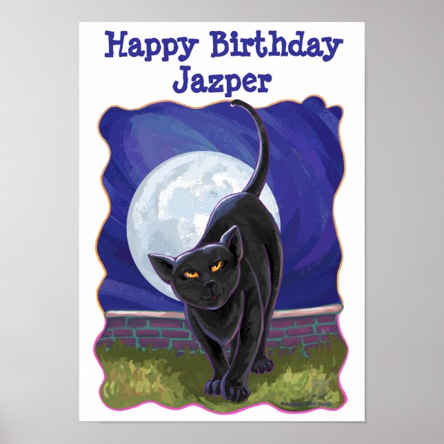 Black Cat Happy Birthday Personalized Party Poster (Front)