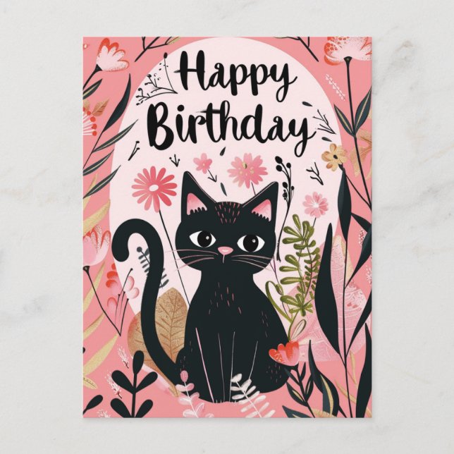 Black Cat Happy Birthday  Postcard (Front)