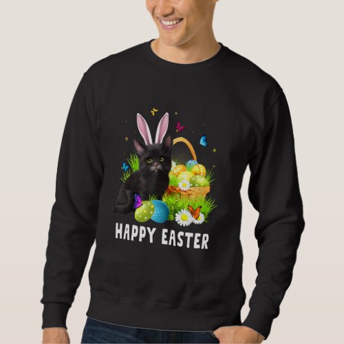 Black Cat Happy Easter Day Bunny Eggs Mens Womens  Sweatshirt