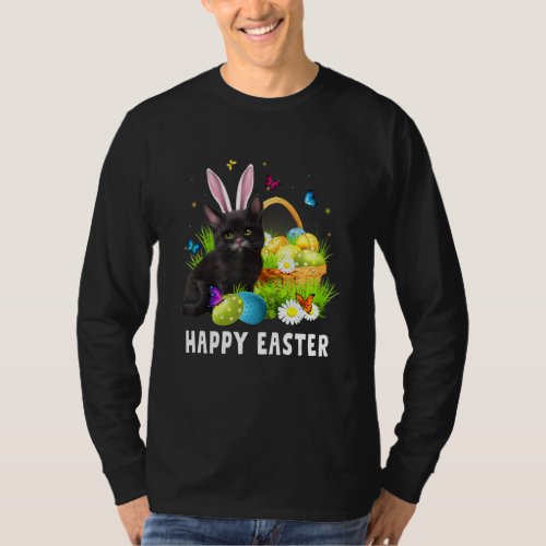 Black Cat Happy Easter Day Bunny Eggs Mens Womens  T_Shirt