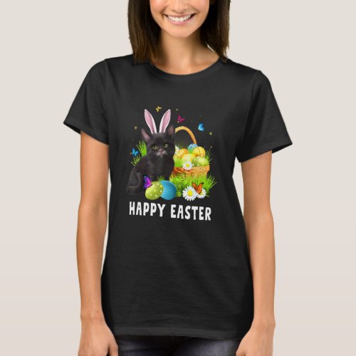 Black Cat Happy Easter Day Bunny Eggs Mens Womens  T_Shirt