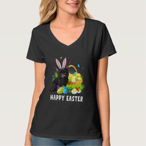 Black Cat Happy Easter Day Bunny Eggs Mens Womens  T_Shirt