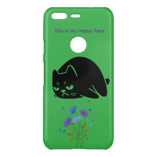 Black Cat Happy Face iPhone Case – Green