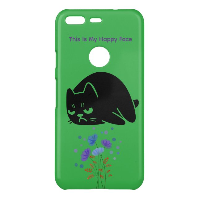 Black Cat Happy Face iPhone Case – Green (Back)