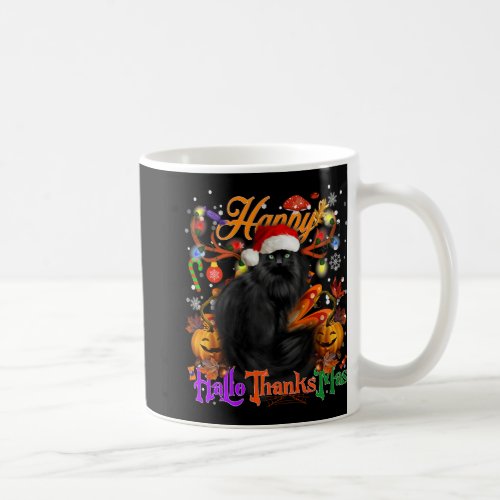 Black Cat Happy Hallothanksmas Halloween Thanksgiv Coffee Mug