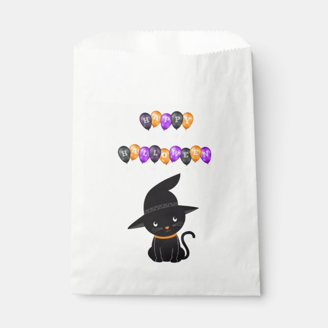 Black Cat Happy Halloween Balloons Favor Bag (Front)