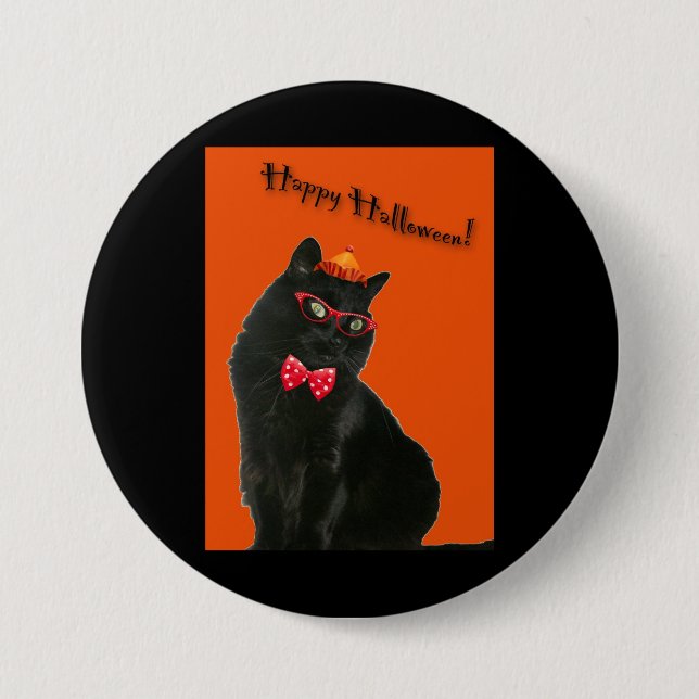 Black Cat Happy Halloween Button/Badge Button (Front)