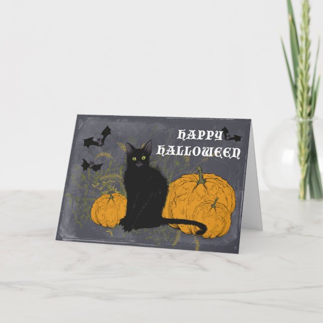 Black Cat Happy Halloween Card (Front)