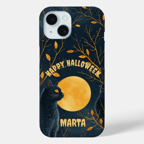 Black Cat Happy Halloween  iPhone 15 Case