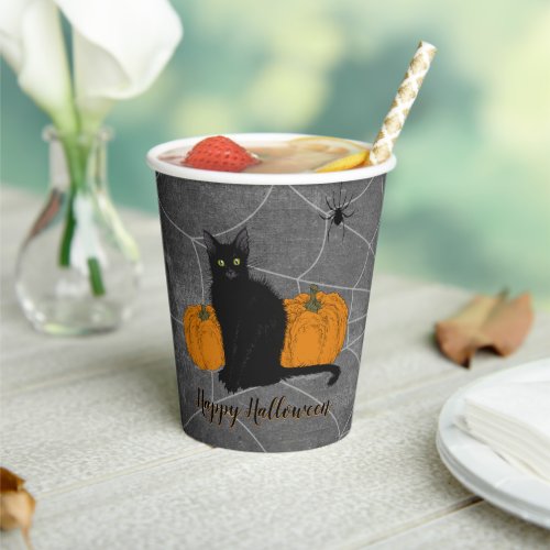 Black Cat Happy Halloween Paper Cups
