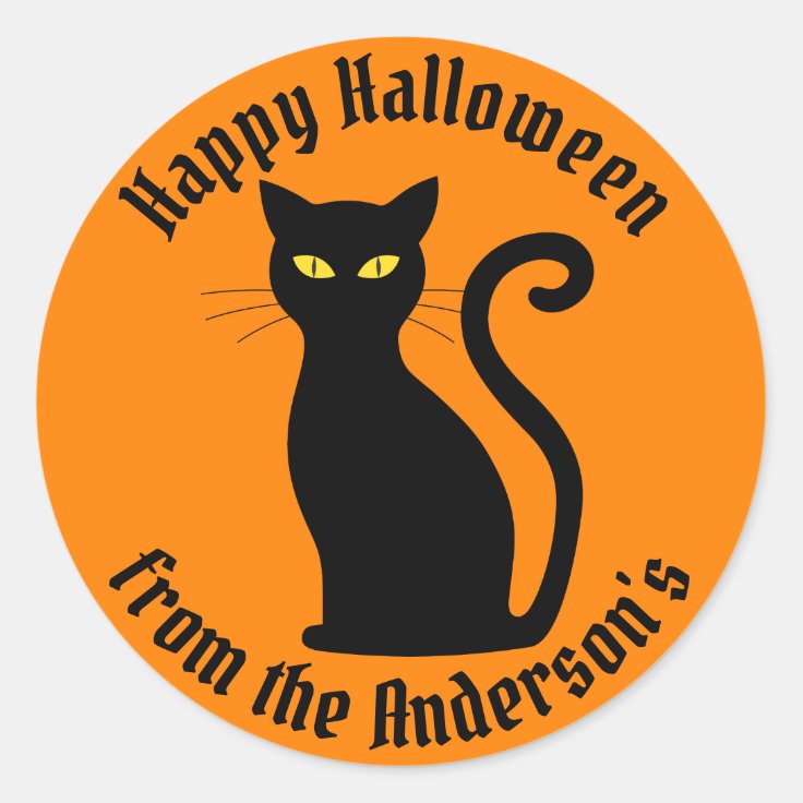 Black Cat Happy Halloween Party Classic Round Sticker | Zazzle