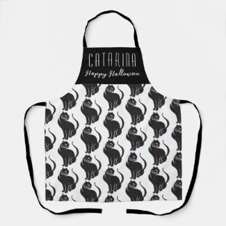 Black Cat Happy Halloween Personalized Apron