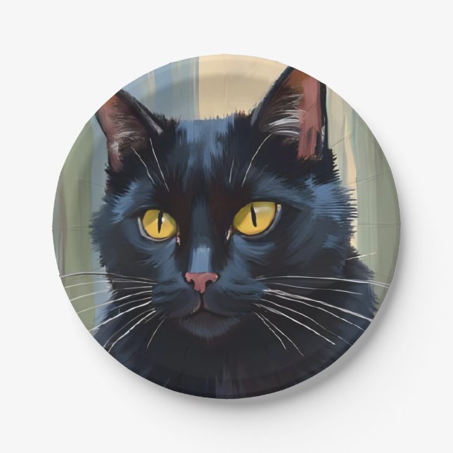 Black Cat | Happy Halloween Spooky  Paper Plates (Front)