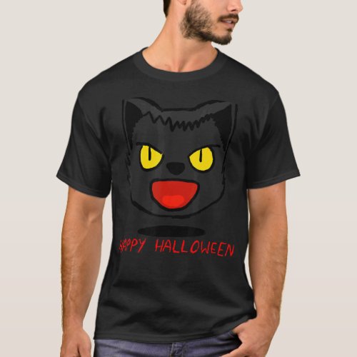 Black Cat Happy Halloween T_Shirt