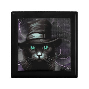 Black Cat Hat Argyle Alcohol Ink Gift Box