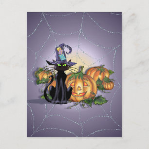 BLACK CAT, HAT & JACK by SHARON SHARPE Postcard