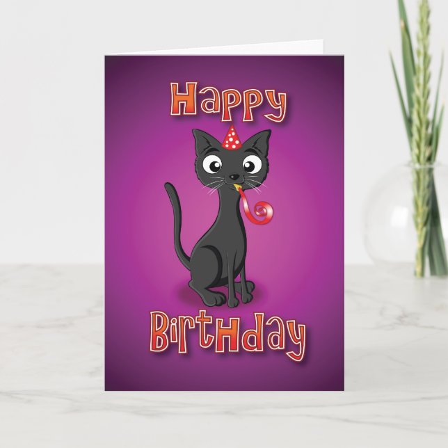 black cat - hat& whistle - happy birthday card (Front)