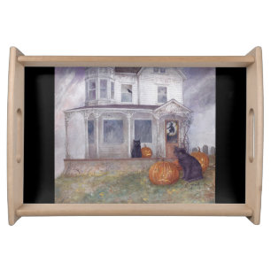 Black Cat Haunted House Party Serving Tray