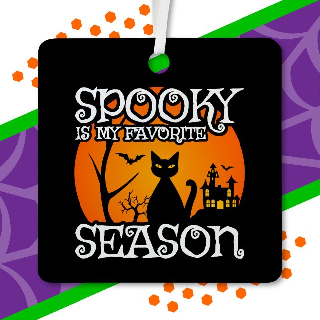 Black Cat Haunted Spooky Season Happy Halloween Metal Ornament (Creator Uploaded)