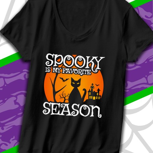 Black Cat Haunted Spooky Season Happy Halloween T_Shirt