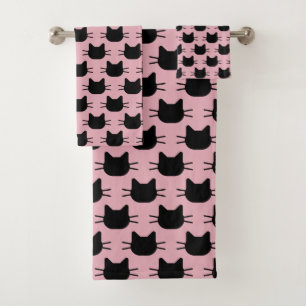 Black Cat Head Silhouette Design Bath Towel Set
