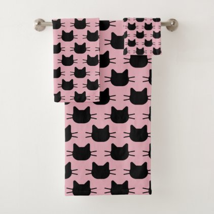 Black Cat Head Silhouette Design Bath Towel Set