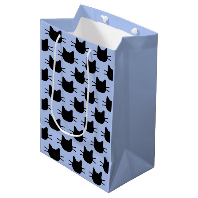 Black Cat Head Silhouette Repeat Pattern Gift Bag (Front Angled)