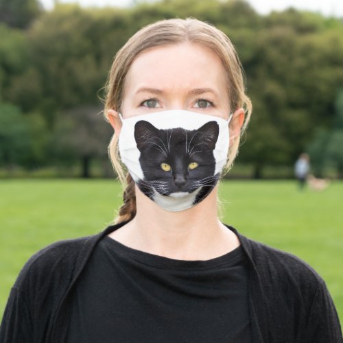 Black Cat head white neck Adult Cloth Face Mask